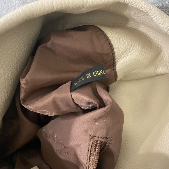 Americana by Sharif  Pebbled Leather Shoulder Bag Ivory drawstring * - Picture 9 of 16